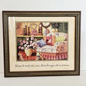 Framed Home Interiors Scene "She Opens her mouth with wisdom......